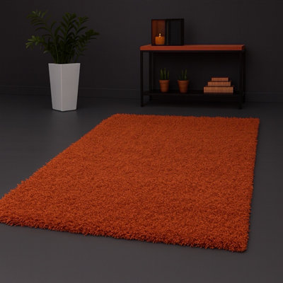 Uetian Terracotta Shaggy Rug Luxury Thick Pile Area Carpet Modern Home Décor (120X170 Cm) from B&Q
