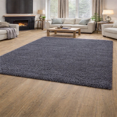 Uetian Grey Shaggy Rug Luxury Thick Pile Carpet (120X170 Cm) from B&Q