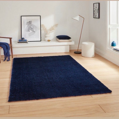 B&Q -  Navy Blue Shaggy Rug Soft Plush Thick Pile Carpet For Living Room & Bedroom (160X230 Cm)