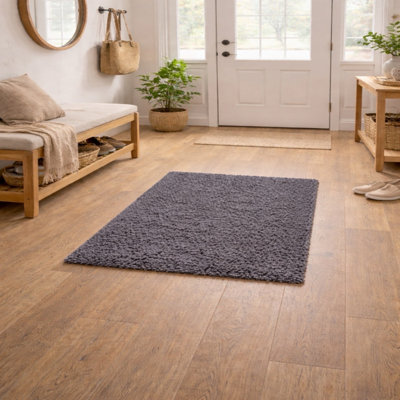 Uetian Grey Shaggy Rug Soft Thick Pile Bedside & Small Area Carpet (60X110 Cm) from B&Q