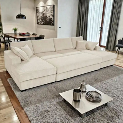 Large Spacious Double Corner Sofa With Footstool Jumbo Cord from B&Q
