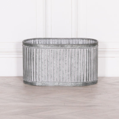 Willow Vintage Rustic Style Galvanised Metal Tin Ribbed Planter Medium from B&Q