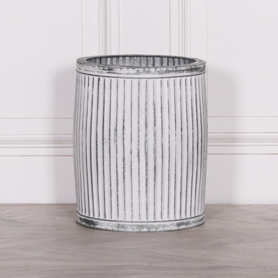 Olivia White Washed Metal Ribbed Round Dolly Tub Planter Medium from B&Q