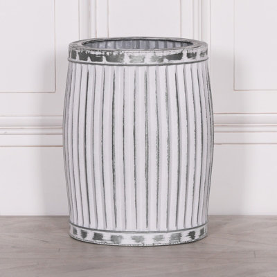 Olivia White Washed Metal Ribbed Round Dolly Tub Planter Small from B&Q