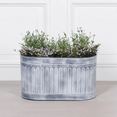 Alyvia Vintage Rustic Style Galvanised Metal Tin Arched Pattern Planter Large from B&Q