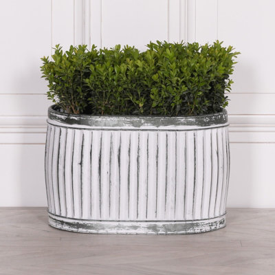 Blanchefleur White Washed Metal Ribbed Oval Dolly Tub Planter Small from B&Q