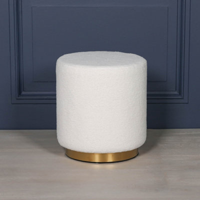 Callisto Cloud White Boucle Gold Trim Stool Pouffe from B&Q
