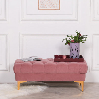 Delphine Rose Pink Velvet Buttoned Ottoman Footstool