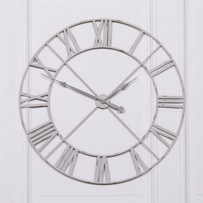 Extra Large Distressed Pale Grey Contemporary Skeleton Metal Wall Clock from B&Q