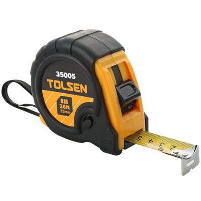 Tolsen Tools 8M / 26Ft X 25mm Tape MeasureTough Impact Resistant Abs Case from B&Q