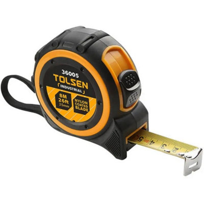 Tolsen Tools 8M / 26Ft X 25mm Steel Tape MeasureImpact Resistant (Industrial) from B&Q