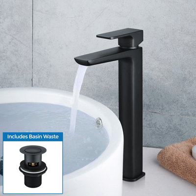 Nes Home Finn Basin Mixer Tall Tap & Waste Black Matte from B&Q