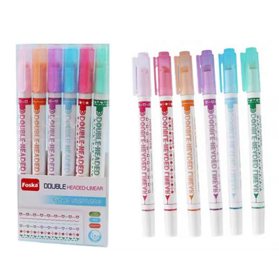  - Pack Of 6 Double Headed Linear Curved Highlighters