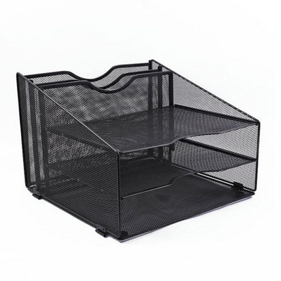 3 Letter Trays And 2 Vertical Sections Black Metal Desk Organizer from B&Q