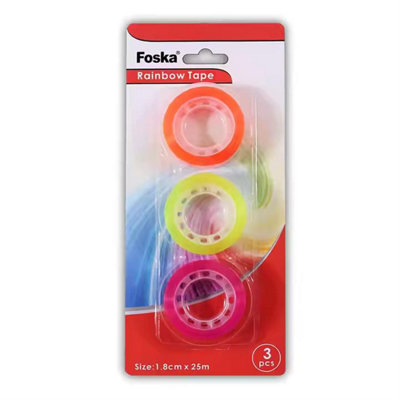  - Pack Of 3 Strong Adhesive Rainbow Tapes 1.8Cm X 25M