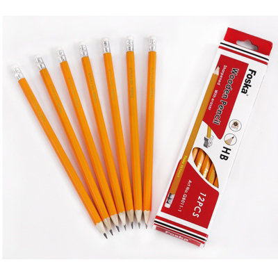 Pack Of 12 Yellow Hb Wooden Pencils With Eraser