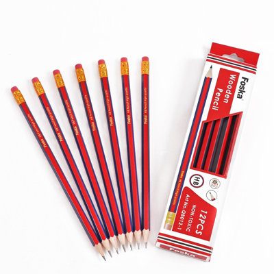 Pack Of 12 7'' Sharpened Wooden Hb Pencils With Eraser