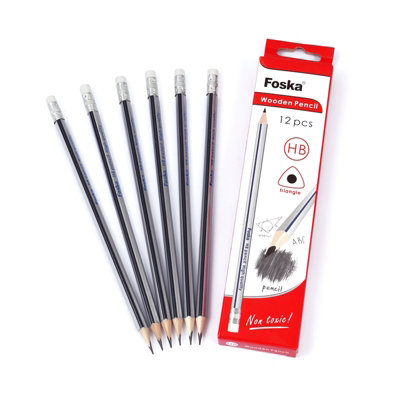Pack Of 12 Sharpened Wooden Triangle Hb Pencils With Eraser