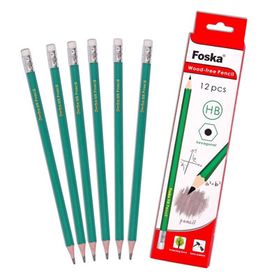 Pack Of 12 7'' Flexible Sharpened Plastic Wood- Free Hb Pencils With Eraser