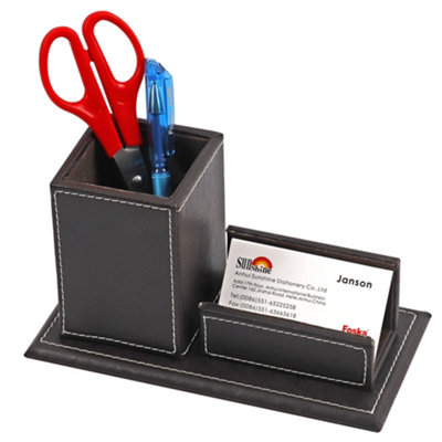  - Pvc Black Desktop Pen Pot Organiser With Card Holder