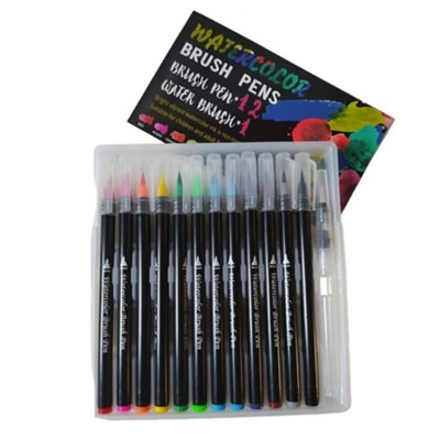 Pack of 12 Washable Water Colour Brush Tip Pens - Painting Colouring Arts Crafts - Image 3