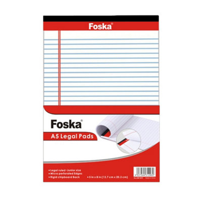 Single A5 50 Sheets Lined 70Gsm Legal Pad from B&Q