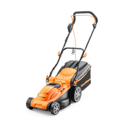 Lawnmaster 1600W 37Cm Electric Lawn Mower With Rear RollerElectric Lawnmower With Grass BoxCordedOrange2 Year Guarantee from B&Q