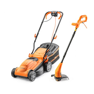 B&Q -  1400W 34Cm Electric Lawn Mower & Strimmer SetElectric LawnmowerGrass TrimmerCordedOrange2 Year Guarantee