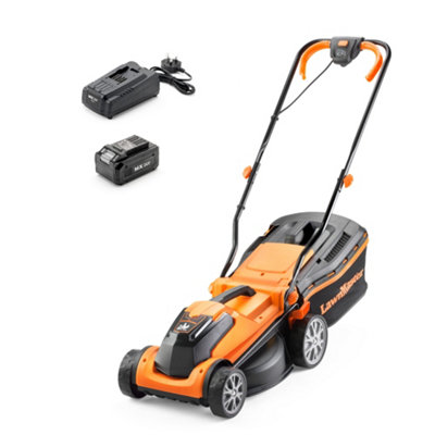 Lawnmaster Mx 24V 34Cm Cordless Lawnmower With Rear RollerBattery LawnmowerWith Grass BoxOrange2 Year Guarantee from B&Q