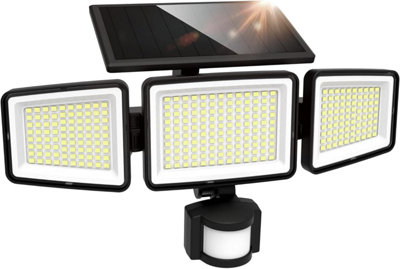 Lutec Solar Outdoor Security Light 302 Led 1500 LmMotion Sensor Waterproof Flood 3 Heads 270 Wide Angle 3 Modes For Garden from B&Q