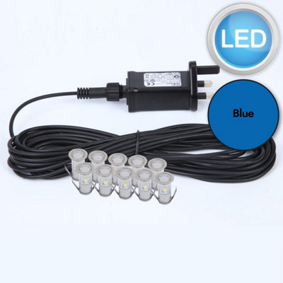 First Choice Lighting Set Of 10 15mm Round Stainless Steel Ip67 Blue Led Plinth Decking Kit from B&Q