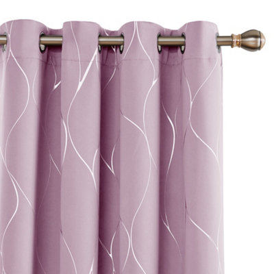 Deconovo Eyelet Room Darkening CurtainsSilver Wave Line Foil Printed Blackout CurtainsW66 X L72 InchBaby Pink1 Pair from B&Q