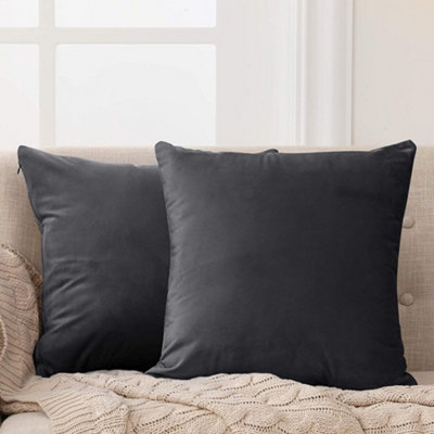 Deconovo Dark/Grey Cushion Covers X 16X16 Inches Throw Pillow Covers For Chair With Invisible Zipper Set Of 2 40Cm