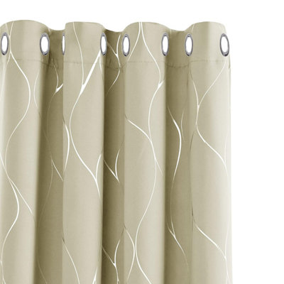 Deconovo Silver Wave Foil Printed Blackout CurtainsRoom Darkening Eyelet For Kids Bedroom66 X 72 Inch(Width X Length)Beige from B&Q