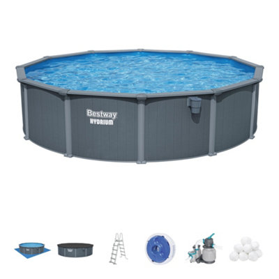 Bestway 18Ft Hydrium Round Steel Wall Above Ground Pool SetFamily Pool Grey from B&Q