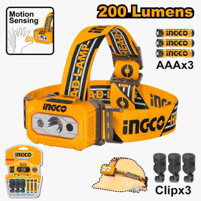 B&Q -  Headlamp 200 Lumens Motion Sensor Batteries Incl.
