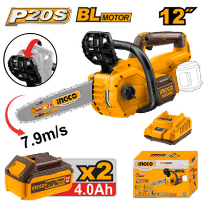 Ingco Chainsaw 12" Cordless 20V BrushlessAuto LubricationChain Brake2X 4.0Ah Batteries from B&Q