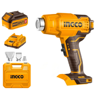 Ingco 20V Cordless Heat Gun Lithium-Ion Battery Included With Charger & Accessories from B&Q