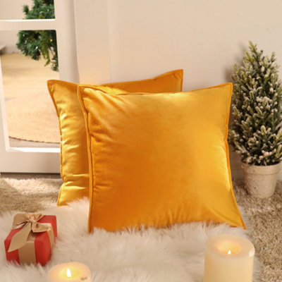Deconovo Gold Crushed Velvet Cushion Covers X 16X16 Inches Flanges Throw Pillow Cases For Bedroom With Invisible Zipper 40Cm