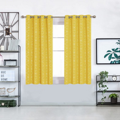 Deconovo Gold/Yellow Blackout Eyelet Curtains, Diamond Printed Thermal Curtains For Children, X 54 Inch, Mellow One Pair Size 46