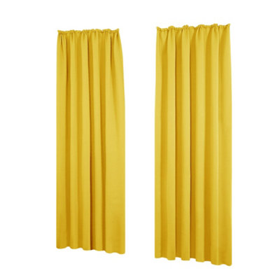 Deconovo Blackout Curtains Pencil Pleat Curtains Thermal Insulated Curtains For Living Room W55 X L63 Inch Lemon Yellow One Pair