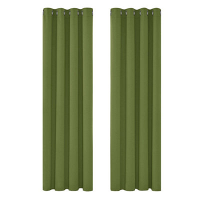 Deconovo Eyelet Curtains Texture Thermal Insulated Ring Top Blackout Curtains For Living Room, 53 X 95 Inch, 1 Pair Green
