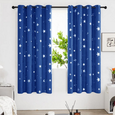 Deconovo Foil Star Printed Thermal Insulated Blackout Curtains Eyelet Curtains For Living Room Royal 55 X 70 Inches 2 Panels Blue