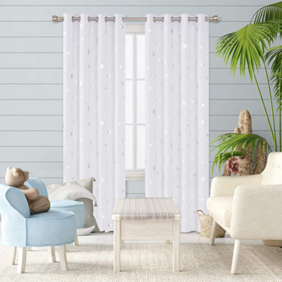 Deconovo Silver/Grey Stars Foil Printed Thermal Insulated Curtains Eyelet Blackout Curtains For Nursery X 72 Inch 1 Pair Size 46