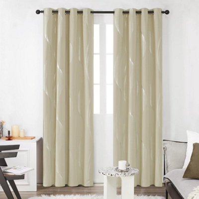 Deconovo Beige Wave Line Foil Printed Blackout Curtains Thermal Curtains Eyelet Curtains For Bedroom X 72 Inch Two Panels Size 46