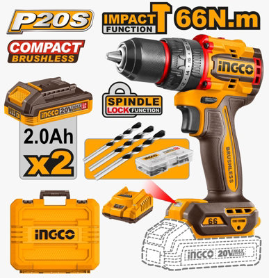 Ingco Impact Compact DrillCordless 20V Brushless 66N.m from B&Q