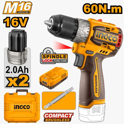 Ingco Impact Drill  Cordless 16V Brushless Lightweight from B&Q