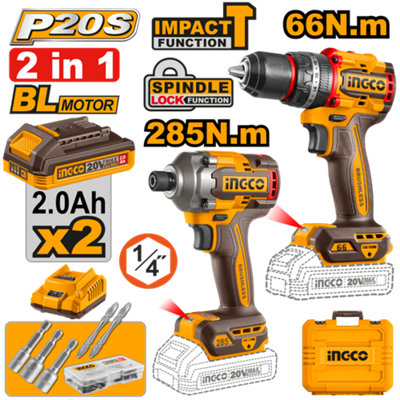 INGCO Drill & Impact Driver Combo Kit - 20V 66 Nm Drill + High-Torque Driver - Image 2