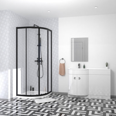 Nes Home Elton Matte Black Quadrant 800mm Shower Enclosure & Left Hand Vanity Combination Unit from B&Q