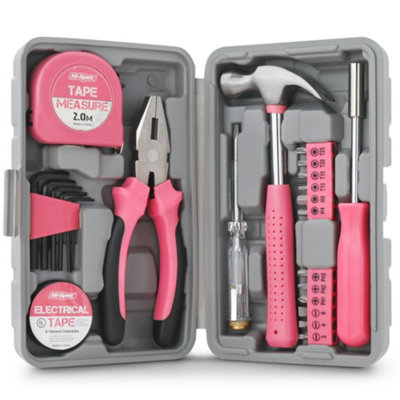 B&Q -  Pink Small Mini Diy Household Tools Kit Set 24 Pc With Tool Box Hi-Spec